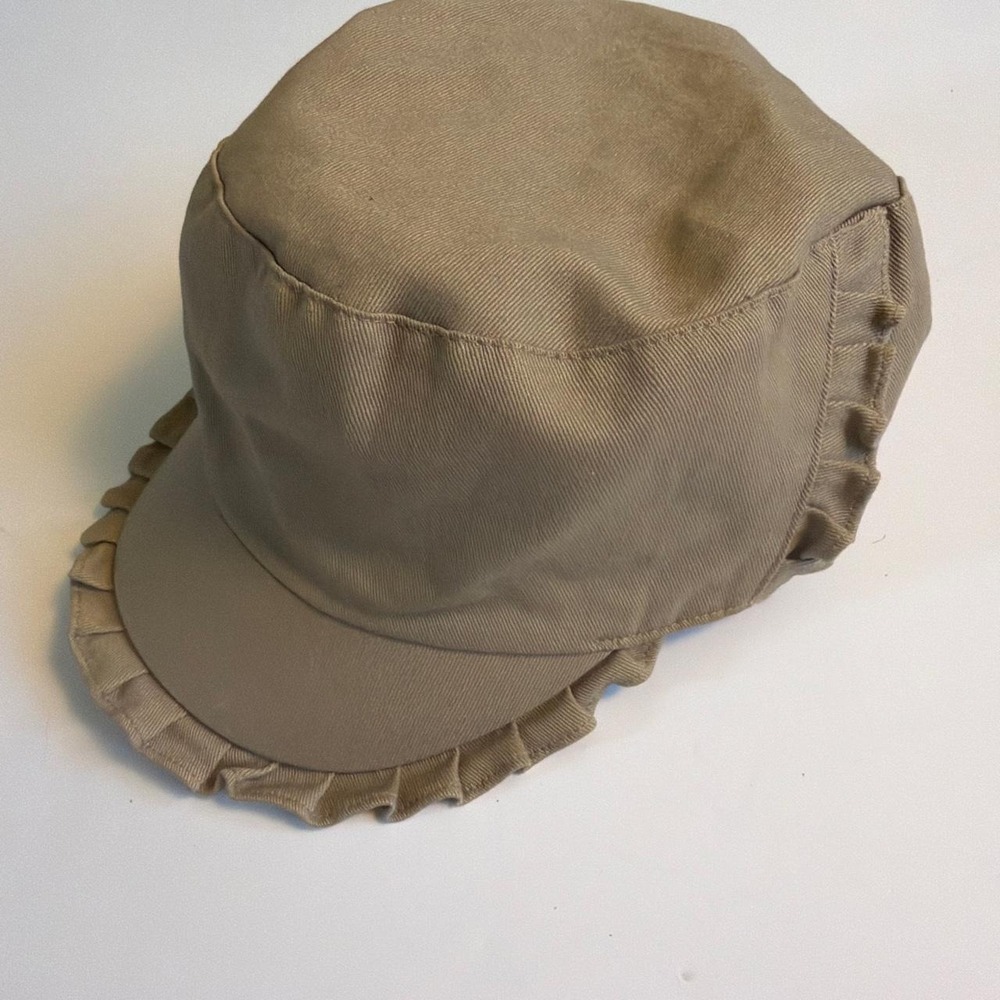 Tan Ruffle Newsboy Cap Y2K Coquette Twee Cotton Cadet Hat Khaki OS